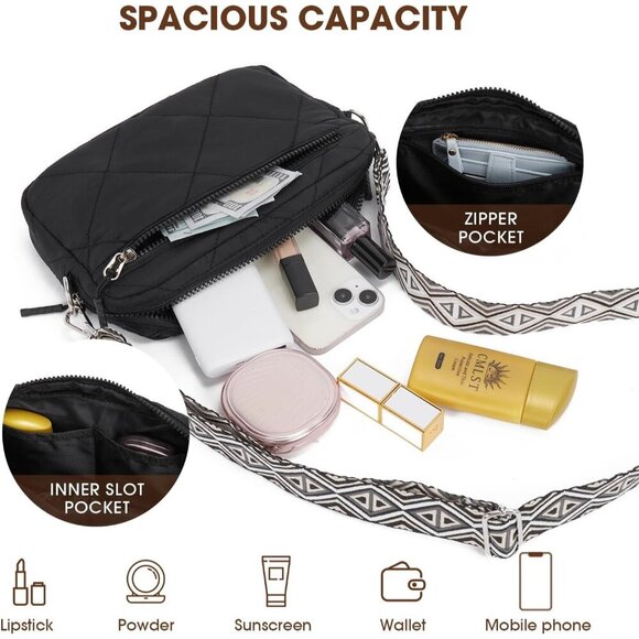 Crossbody Puffer Bag Women Quilted Lightweight Waterproof Shoulder Purse - Picture 3 of 7